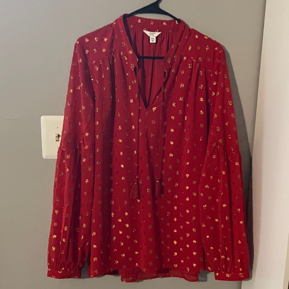 Crown & Ivy Red Long Sleeve Blouse with Gold Details Sz XXL - Picture 1 of 5